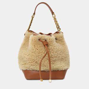 Pre Owned Saint Laurent Brown Leather/Shearling Emmanuelle Bucket Bag