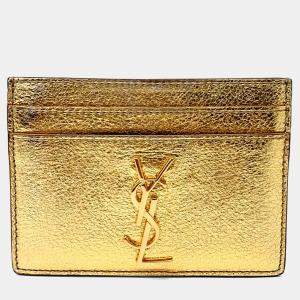 مملوكة مسبقًا محفظة بطاقات سان لوران باريس جلد ذهبي