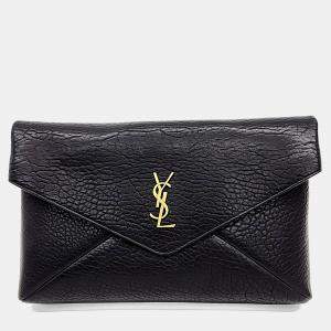 مملوكة مسبقًا حقيبة كلاتش سان لوران باريس مظروف جلد سوداء كبيرة