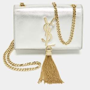 مملوكة مسبقًا Saint Laurent Kate Small Silver Leather Shoulder Bag