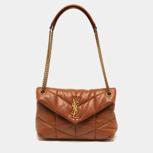 Pre Owned Saint Laurent Loulou Puffer Small Brown Chevron Leather Shoulder Bag