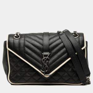 Pre Owned Saint Laurent Paris Black Medium Calfskin Triquilt Monogram College Bag