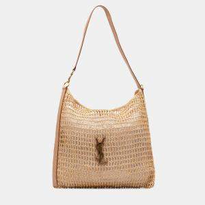 Pre Owned Saint Laurent Paris Brown Crochet Raffia Oxalis Shoulder Bag