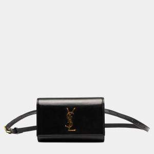 مملوكة مسبقًا Saint Laurent Paris Black Smooth Calfskin Monogram Kate Belt Bag
