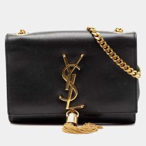 Pre Owned Saint Laurent Paris Black Small Smooth Calfskin Monogram Kate Tassel Crossbody