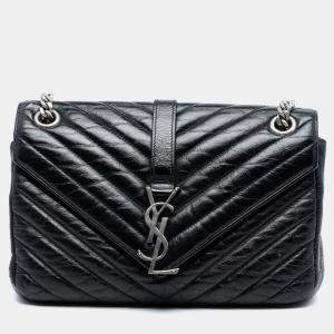 مملوكة مسبقًا حقيبة سلسلة بانك سان لوران باريس جلد عجل مجعد متوسط أسود