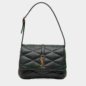 Pre Owned Saint Laurent Paris Green Quilted Lambskin Le 57 Diamond Shoulder Bag