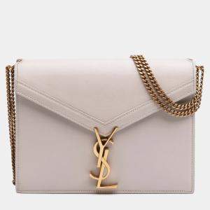مملوكة مسبقًا Saint Laurent Paris White Calfskin Monogram Cassandra Clasp Bag