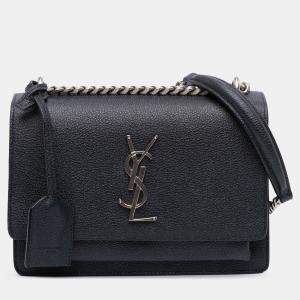 مملوكة مسبقًا Saint Laurent Paris Blue Small Grained Calfskin Monogram Sunset Crossbody