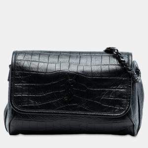 مملوكة مسبقًا Saint Laurent Paris Black Croc Embossed Leather Niki Belt Bag