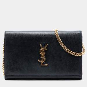 Pre Owned Saint Laurent Paris Black Medium Grain De Poudre Monogram Kate Crossbody