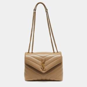 مملوكة مسبقًا Saint Laurent Loulou Small Beige Matelassé Leather Shoulder Bag