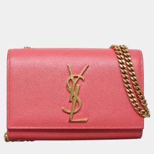 Pre Owned Saint Laurent Paris Kate Small Pink Leather Chain Shoulder Bag