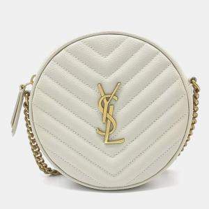 Pre Owned Saint Laurent Paris White Leather Round Camera Crossbody Bag