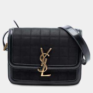 Pre Owned Saint Laurent Paris Black Small Quilted Suede Solferino Satchel In Box