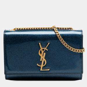 Pre Owned Saint Laurent Paris Blue Small Glitter Patent Kate Crossbody