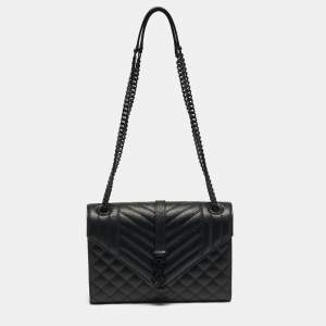 مملوكة مسبقًا Saint Laurent Envelope Chain Mix Medium Black Matelasse Leather Bag