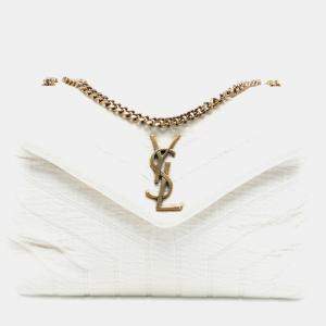 Pre Owned Saint Laurent Paris White Small Jersey Loulou Puffer Shoulder Bag
