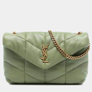 Pre Owned Saint Laurent Paris Green Toy Lambskin Loulou Puffer Crossbody