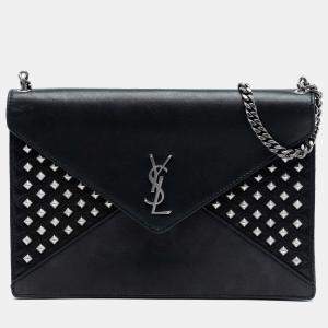 مملوكة مسبقًا Saint Laurent Paris Black Quilted Lambskin Studded Monogram Gaby Shoulder Bag
