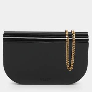 مملوكة مسبقًا Saint Laurent Paris Mini Black Patent Leather and Plexiglass Chain Clutch Bag