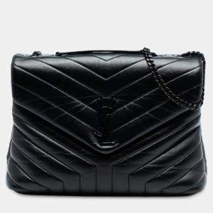 مملوكة مسبقًا حقيبة لولو مونوغرام جلد ماتيلسي سوداء متوسطة كروس بودي سان لوران باريس