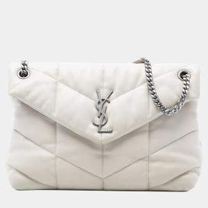 Pre Owned Saint Laurent Paris White Medium Nappa LouLou Puffer Shoulder Bag
