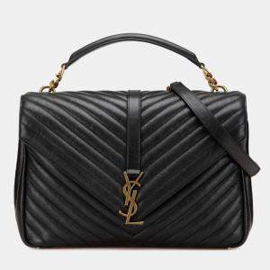 مملوكة مسبقًا Saint Laurent Ysl Monogram V-Stitch Handbag Black Leather
