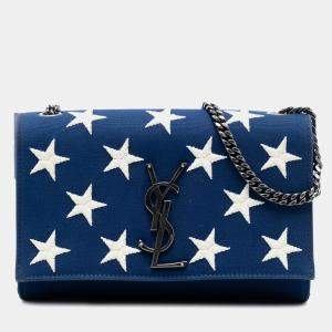 مملوكة مسبقًا Saint Laurent Paris Blue Small Star Embroidered Canvas Monogram Kate Crossbody