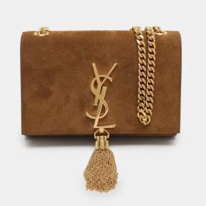 Pre Owned Saint Laurent Paris Kate Small Khaki Suede Shoulder Bag