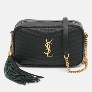 Pre Owned Saint Laurent Lou Green Quilted Leather Camera Crossbody Bag