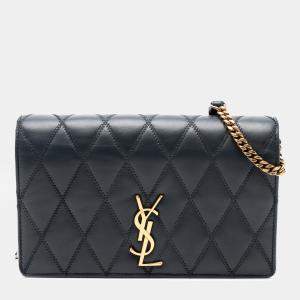 مملوكة مسبقًا Saint Laurent Paris Black Diamond Quilted Lambskin Angie Chain Bag