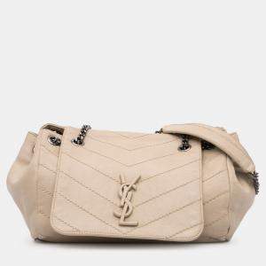 Pre Owned Saint Laurent Paris Brown Small Chevron Lambskin Monogram Nolita Shoulder Bag