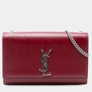 Pre Owned Saint Laurent Paris Red Medium Grain De Poudre Monogram Kate Crossbody