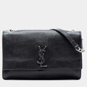 Pre Owned Saint Laurent Paris Black Lambskin Monogram Flap Crossbody