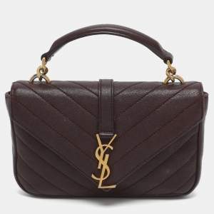 مملوكة مسبقًا Saint Laurent Paris Monogram College Burgundy Chevron Quilted Leather Wallet On Chain