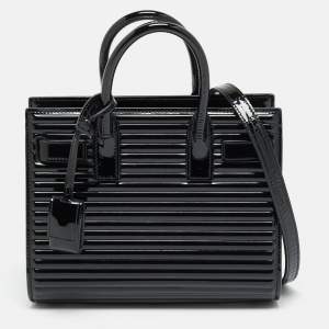 Pre Owned Saint Laurent Classic Sac De Jour Nano Black Ribbed Patent Leather Tote
