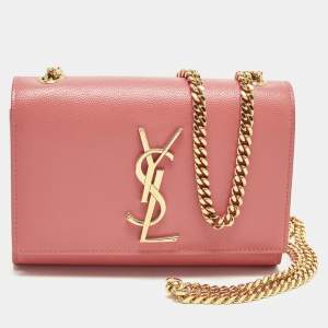 Pre Owned Saint Laurent Kate Small Coral Pink Leather Shoulder Bag