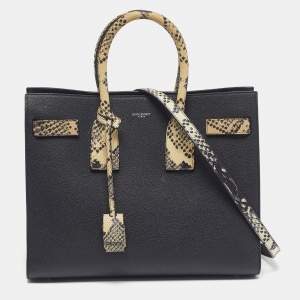 Pre Owned Saint Laurent Classic Sac De Jour Small Black/Cream Leather and Python Embossed Tote