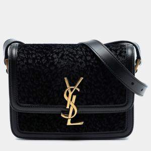 Pre Owned Saint Laurent Paris Black Small Velvet Solferino Satchel In Box