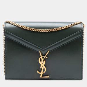 Pre Owned Saint Laurent Paris Green Smooth Calfskin Monogram Cassandra Clasp Bag