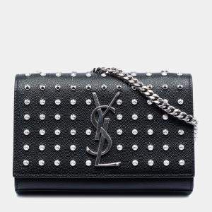 Pre Owned Saint Laurent Paris Black Mini Grain De Poudre Studded Kate Shoulder Bag