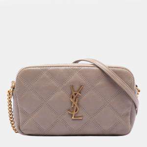 Pre Owned Saint Laurent Paris Brown Mini Quilted Lambskin Becky Double Zip Crossbody