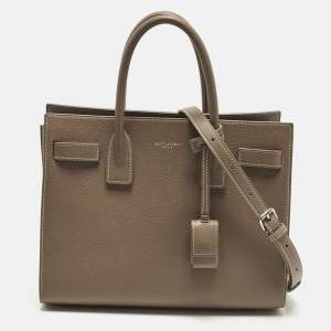 Pre Owned حقيبة يد سان لوران ساك دو جور كلاسيك بيبي جلد بيج داكن