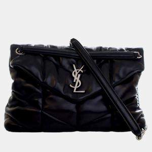 Pre Owned حقيبة كتف سان لوران باريس سوداء لولو ميديوم نابا نفخ