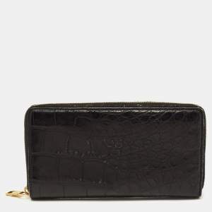 مملوكة مسبقًا Saint Laurent Black Crocodile Zip Around Wallet