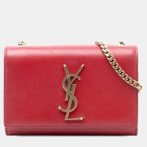 Pre Owned Saint Laurent Paris Red Small Leather Monogram Kate Crossbody
