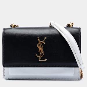مملوكة مسبقًا Saint Laurent Paris Black White Mini Bicolor Calfskin Monogram Sunset Wallet on Chain