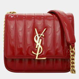Pre Owned Saint Laurent Paris Red Patent Vicky Bag
