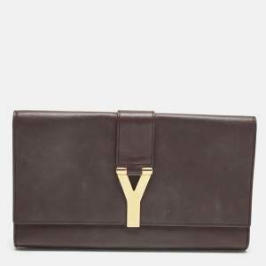 مملوكة مسبقًا حقيبة كلتش ساينت لوران ليين واي جلد عنابي